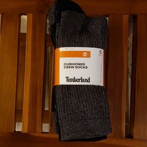NWT 6-Pair Timberland Men's Cushioned Crew Sock Black & Grey Marled